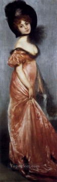 ピンクのドレスキャリアの若い女の子 Belleuse Pierre Oil Paintings